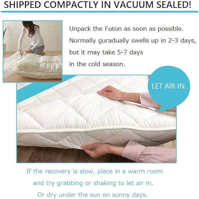 EMOOR Japanese Futon Mattress CLASSE & Fitted Sheet PRESSO King Made in Japan, Cotton (White) Foldable Floor Sleeping Bed Tatami Mat