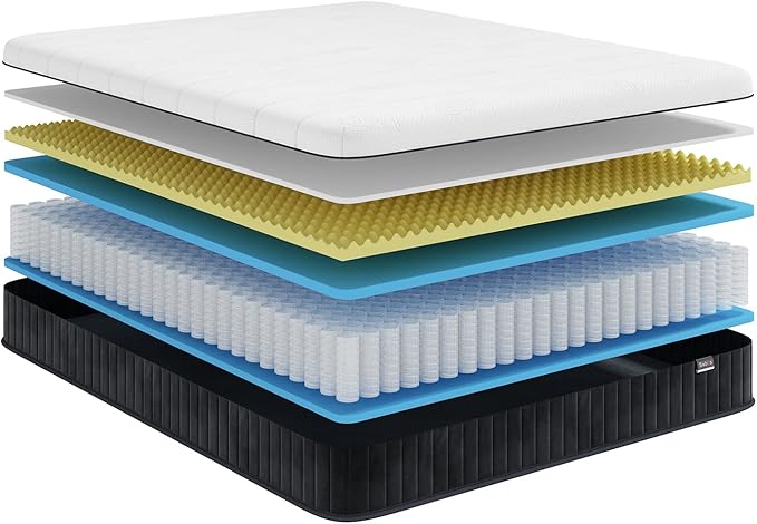 Swbvs Queen Mattress, 12 Inch Queen Size Mattress Bed in a Box, Memory Foam & Pocket Springs, Medium Feel, Cool Sleep & Pressure Relief, 120-Night Trial