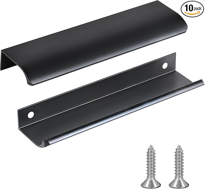 JOOJA 10 Pack Modern Style Finger Edge Pull Furniture DrawerHandles Hidden Cabinet Kitchen Drawer Handles Knobs,Black 150mm