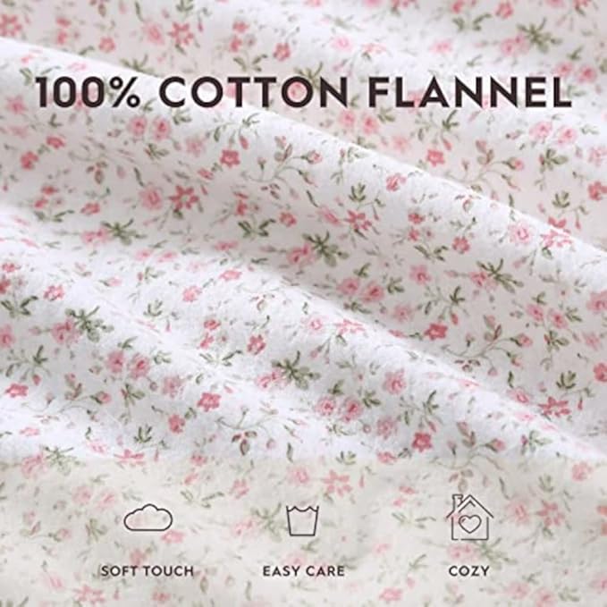 Laura Ashley - Flannel Sheets Full Size, Anti-Pilling & Wrinkle Resistant Cotton, Touchably Soft for All-Season Comfort - Bed Sheets with Matching Pillowcase & Fitted Sheet (Evie Pink)