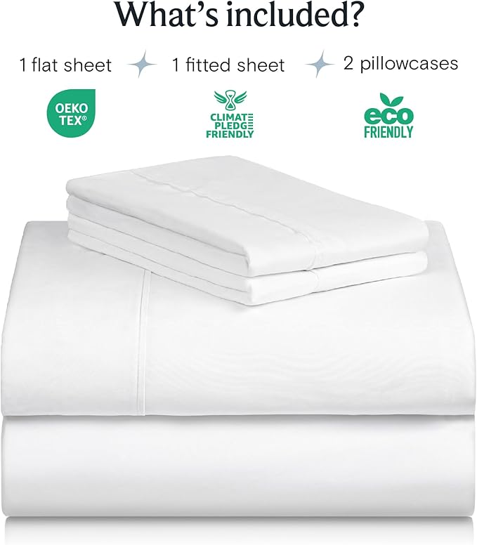 LuxClub 4 PC Queen Sheet Set, Deep Pockets Wrinkle Free Cooling Bed Sheets Hotel Bedding for Women, Men, Kids & Teens, Includes 1 Fitted Sheet, 1 Flat Sheet and 2 Pillowcases - Silky Soft White