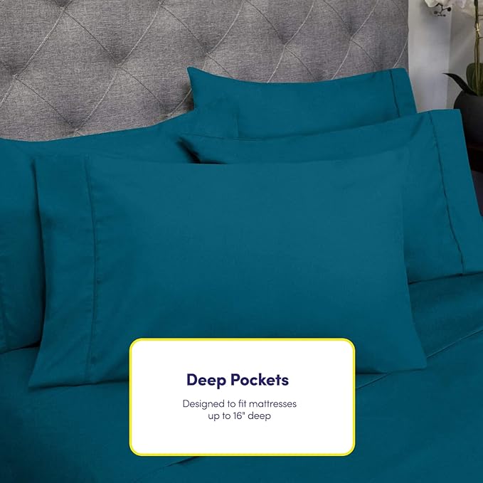 Twin XL Size Bed Sheets - 4 Piece 1500 Supreme Collection Fine Brushed Microfiber Deep Pocket Twin X-Large Sheet Set Bedding - 1 EXTRA PILLOW CASES, GREAT VALUE, Twin XL, Teal