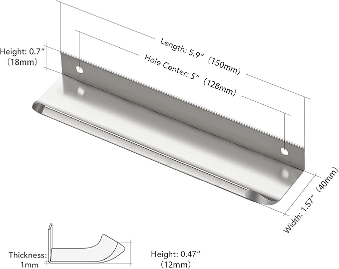 Ravinte Hardware 6 Pack Silver Cabinet Handles, 5.9 Inch (150mm) Finger Edge Pulls, 5 Inch Hole Center, Finger Pulls for Cabinets