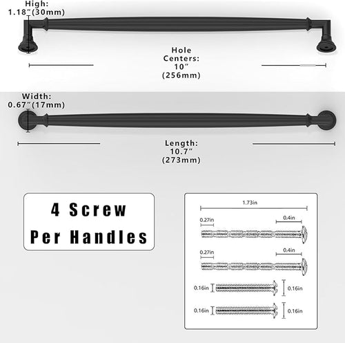 10 Pack Matte Black Cabinet Pulls 10 Inch(254mm) Kitchen Cabinet Handles Solid Zinc Alloy Cabinet Hardware Drawer Pulls