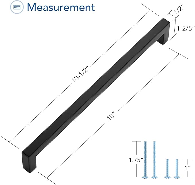 Ravinte 20 Pack Square Cabinet Pulls 10 Inch Black Kitchen Cabinet Handles Matte Black Kitchen Hardware for Cabinet Black Drawer Pulls Black Square Bar Cabinet Pulls Drawer Handles