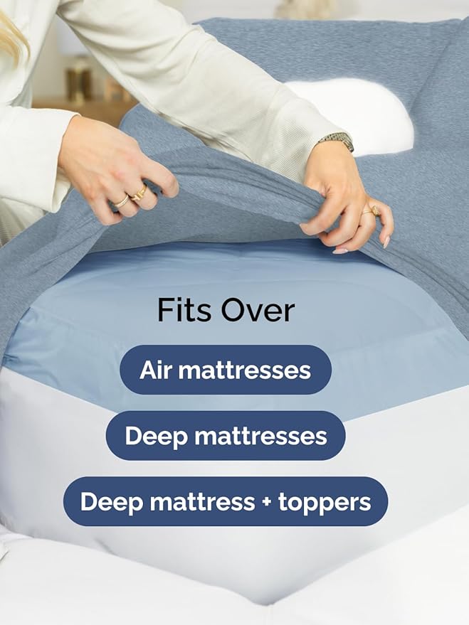 Extra Deep Cal King Sheet Set - 6 Piece Breathable & Cooling Sheets - Hotel Luxury Bed Sheets Set - Easy Fit - Soft, Wrinkle Free & Comfy Sheets Set - Heathered Blue Sheet Set w/Extra Deep Pockets