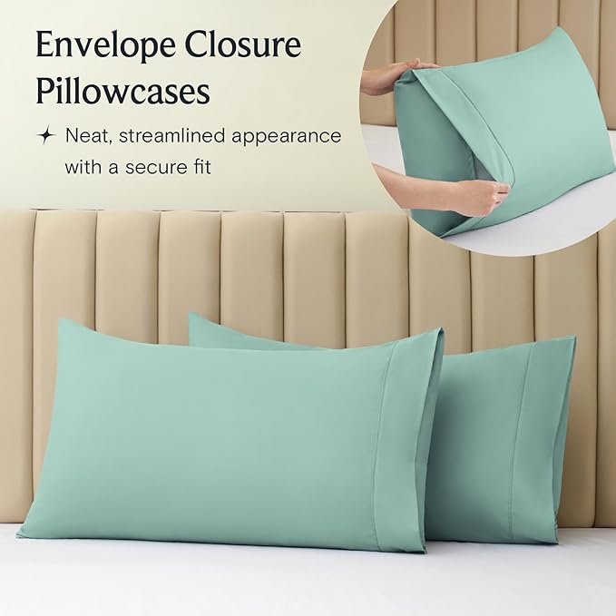 LuxClub 4 PC Full Sheet Set, Breathable Luxury Bed Sheets, Deep Pockets Wrinkle Free Cooling Bed Sheets Machine Washable Hotel Bedding Silky Soft - Light Teal Full