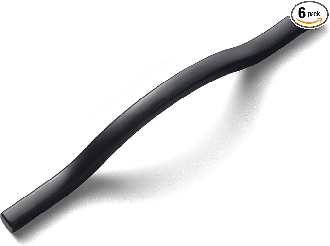 Goo-Ki Modern Handle,Minimalist Cabinet Pull,Matt Black Drawer Handle Wardrobe Cabinet Door Handle, 3.8''/5'' Double Hole Centers,6 Packed