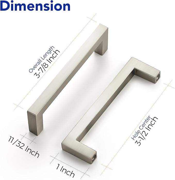 Ravinte 10 Pack Solid 3-1/2 Inch Center to Center Slim Square Bar Drawer Handles Cabinet Hardware - Brushed Nickel Kitchen Pulls