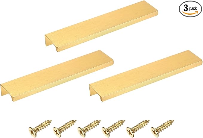 uxcell Cabinet Finger Edge Pull, 3pcs 150mm / 5.91" Aluminum Alloy Back Mount Hidden Cabinet Pulls Concealed Handle for Home Kitchen Drawer Cabinet, Gold
