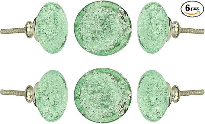 Perilla Home Set of 6 Bubble Knobs - Decorative Light Green Crystal Knobs - Glass Knob for Home Decor, Interior, Kitchen Cabinet, Hardware, Cupboard, Door, Dresser, Wardrobe and Drawer Pulls Handles