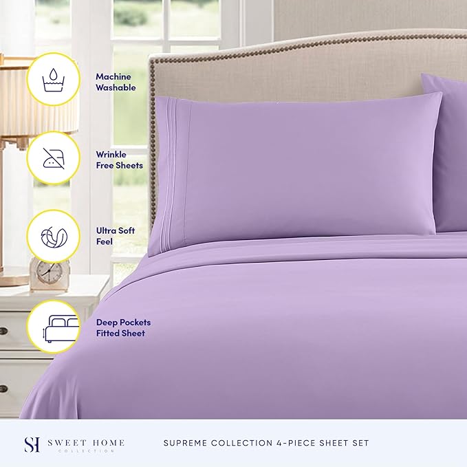 Full Size Sheet Sets - Breathable Luxury Sheets with Full Elastic & Secure Corner Straps Built In - 1800 Supreme Collection Extra Soft Deep Pocket Bedding Set, Sheet Set, Full, Lavender