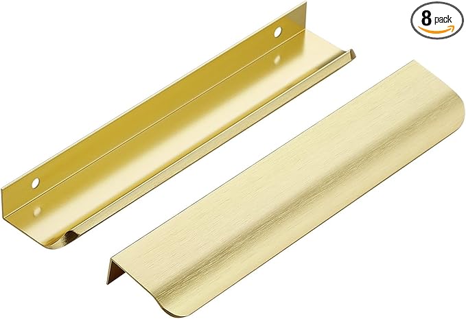 Ravinte Hardware 8 Pack Gold Cabinet Handles, 7.8 Inch (200mm) Finger Edge Pulls, 6-1/4 Inch Hole Center, Finger Pulls for Cabinets
