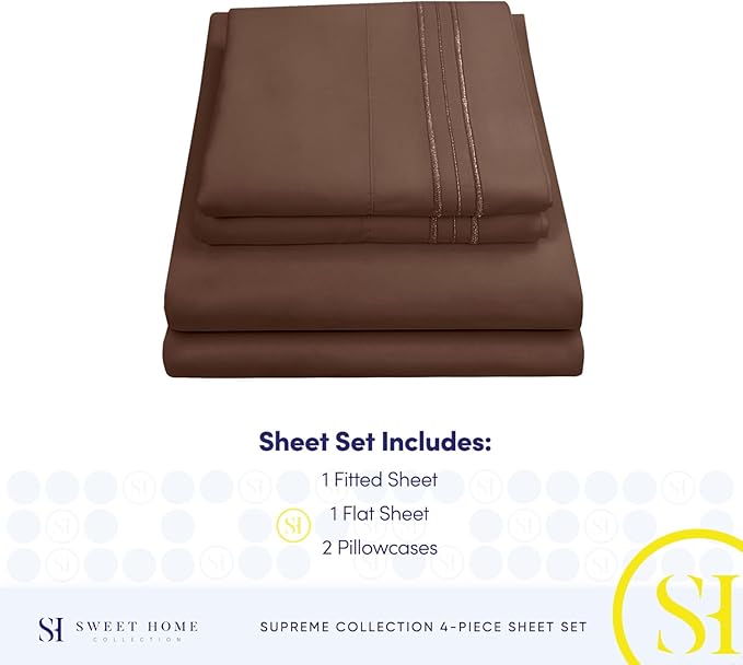 Queen Size Bed Sheets - Breathable Luxury Sheets with Full Elastic & Secure Corner Straps Built In - 1800 Supreme Collection Extra Soft Deep Pocket Bedding Set, Sheet Set, Queen, Brown