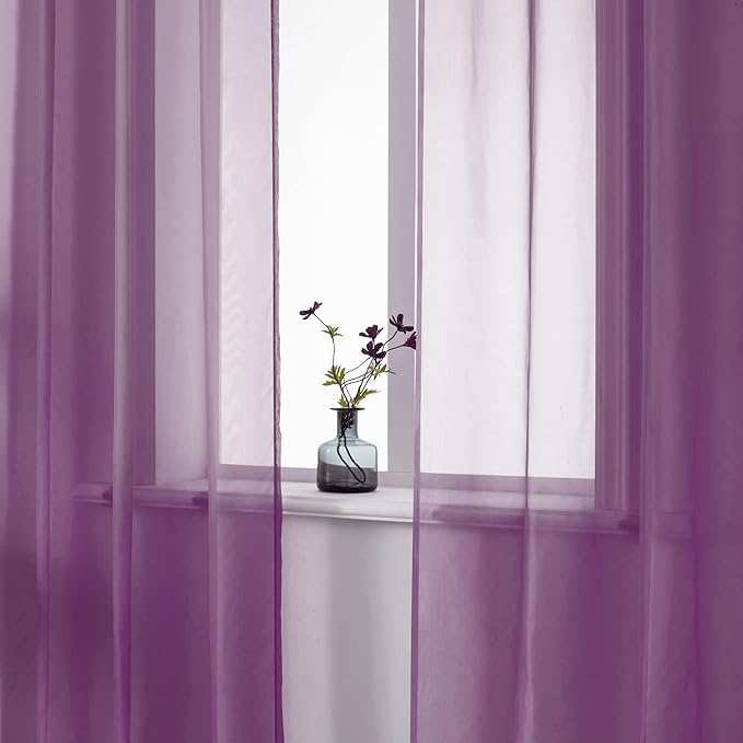 DUALIFE Purple Curtains 120 Inches Extra Length for Bedroom Set of 2 Panels Grommet Window Semi Voile Drapes Dark Purple Sheer Curtains for Kids Girls Bedroom Decor 52x120 Inch Long10 FT Royal Purple