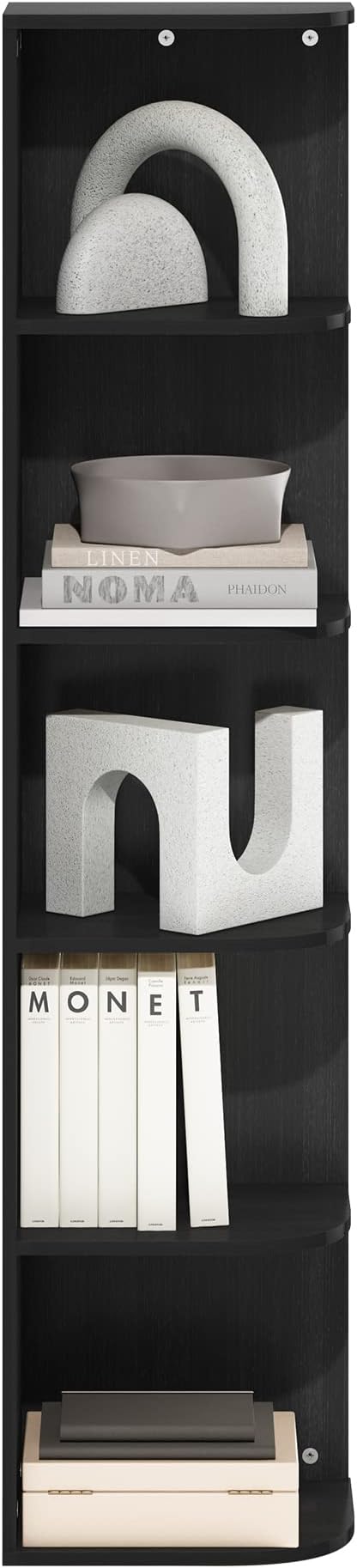 Furinno PASIR Book Shelf, 5-Tier Corner Bookshelf, Open Shelves Bookcase 9.3" x 12" x 51.7", for Living Room, Bedroom, Home Office, Blackwood