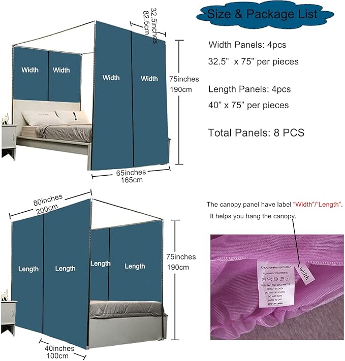 Akiky Canopy Bed Curtains Bed Canopy for Girls Room Elegant Sheer Curtain for Twin Full Queen Size Bed Drapes,8 Panels Canopies with Light,Room Décor(Full/Queen, Gray Canopy)