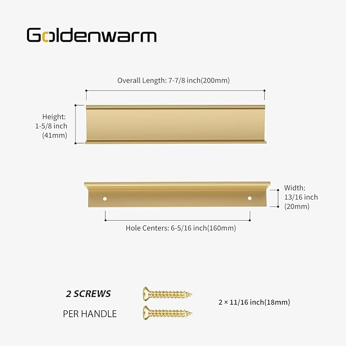 goldenwarm 5 Pack Gold Finger Edge Pulls Drawer Finger Pulls Champagne Gold Kitchen Hardware Handles Bedroom Dresser Drawers,6-1/4 in Hole Center