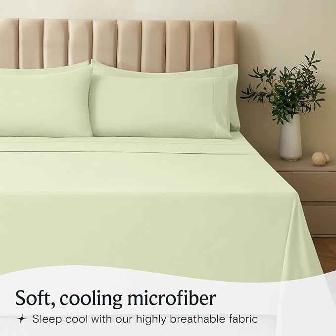 LuxClub 4 PC Sheet Set Bed Sheets Deep Pockets 16" Eco Friendly Wrinkle Free Cooling Machine Washable Hotel Bedding Silky Soft - Sage Green Full