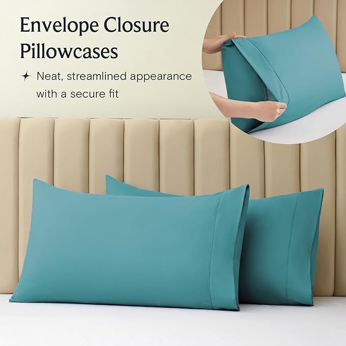 LuxClub 4 PC King Sheet Set, Breathable Luxury Bed Sheets, Deep Pockets Wrinkle Free Cooling Bed Sheets Machine Washable Hotel Bedding Silky Soft - Teal King