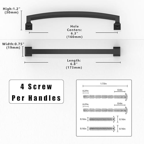 10 Pack Matte Black Cabinet Pulls 6.3 Inch(160mm) Kitchen Cabinet Handles Solid Zinc Alloy Cabinet Hardware Drawer Pulls