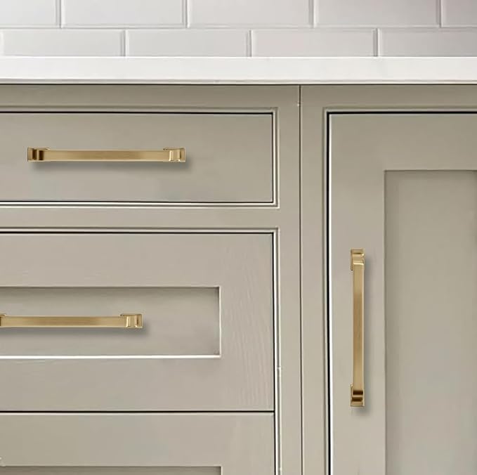 Khtumeware 6 Pack 10 Inch Cabinet Handles - Brushed Brass & Gold Drawer Pulls for Kitchen Cabinets