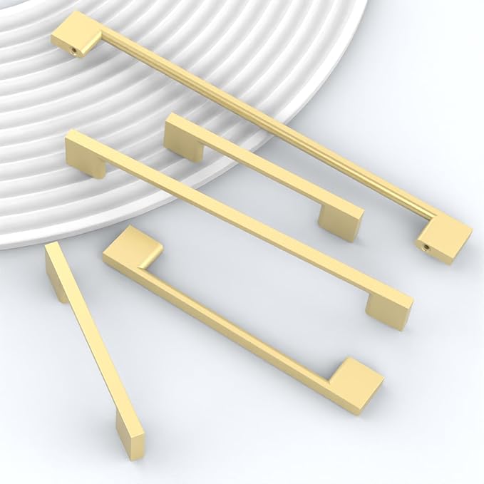 10 Pack Brushed Gold Cabinet Pulls 6.25 Inch Handles for Kitchen Cabinets, Brass Dresser Pulls, Hardware