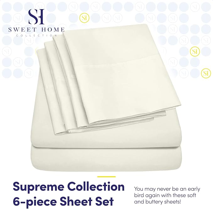 Full Size Bed Sheets - 6 Piece 1500 Supreme Collection Fine Brushed Microfiber Deep Pocket Full Sheet Set Bedding - 2 Extra Pillow Cases, Great Value, Full, ivory