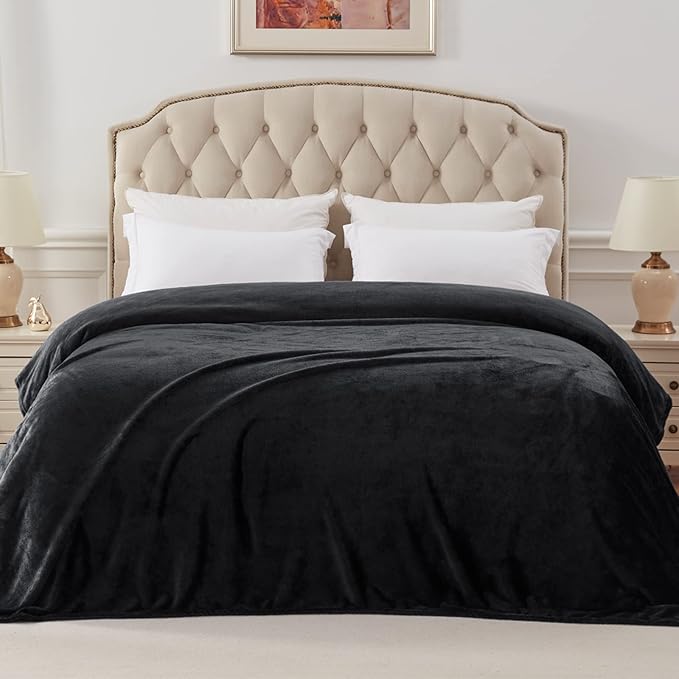 Exclusivo Mezcla Fleece Blanket Twin Size for Bed, Super Soft and Warm, All Season Use, Cozy, Plush, Lightweight, 90x66 Inches, Black