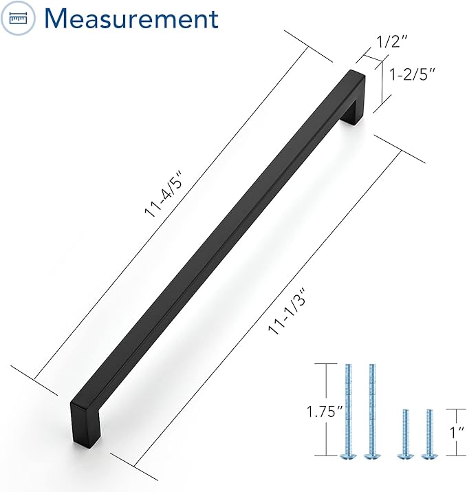 Ravinte 20 Pack Black Cabinet Pulls 11-1/3 Inch Square Kitchen Cabinet Handles Matte Black Kitchen Hardware for Drawer Pulls Drawer Handles Come with Screwdriver