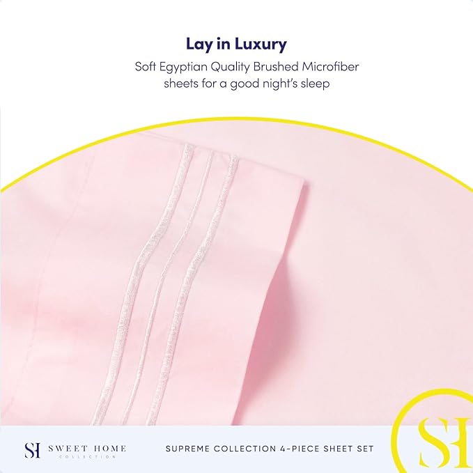 Twin XL Sheets - Breathable Luxury Sheets with Full Elastic & Secure Corner Straps Built In - 1800 Supreme Collection Extra Soft Deep Pocket Bedding Set, Sheet Set, Twin XL, Pale Pink