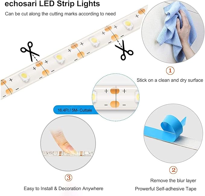 echosari Strip Lights Battery Operated, 16.5Ft 150 LED 2835 SMD Closet Strip Lights with Remote for Bedroom, Kitchen, Cabinet Décor (Cool White)