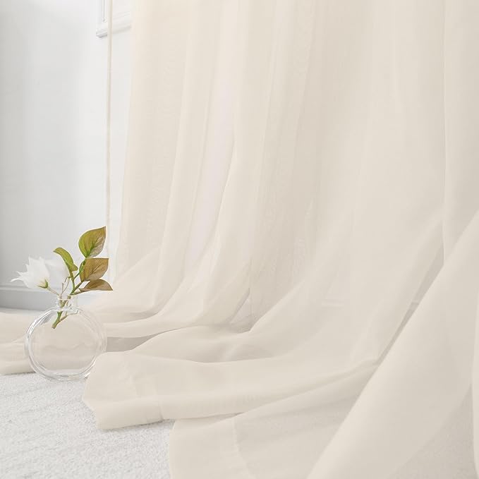 HUTO Peach Cream Beige Sheer Curtains 84 Inches Long Rod Pocket Ivory Sheer Voile Window Treatment Drapes Curtains for Living Room Bedroom,2 Panels 52 by 84 Inch Length