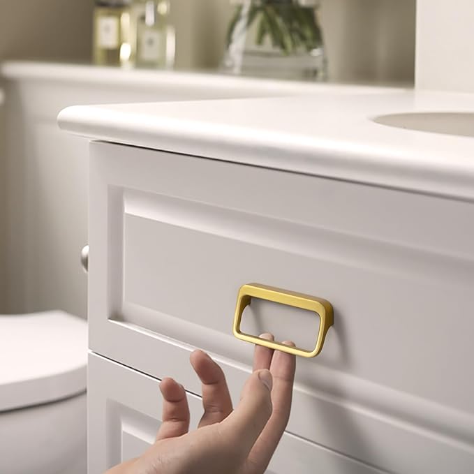 Goo-Ki Brushed Gold Cabinet pulls with 3''(76mm) Hole Center,Modern Zinc Alloy Finger Pulls for Drawer,Wardrobe,Cupboard,6 Pack