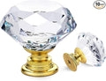 Ravinte 10 Pack Crystal Drawer Knobs - Glass Cabinet Knobs, Diamond Shaped, 30 mm with Gold Base