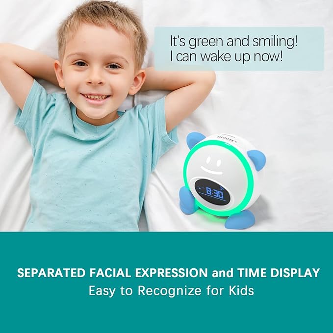 OK to Wake Clock for Kids, Sleep Training Clock with Night Light and Sound Machine, Kids Alarm Clock for Bedrooms, Blue