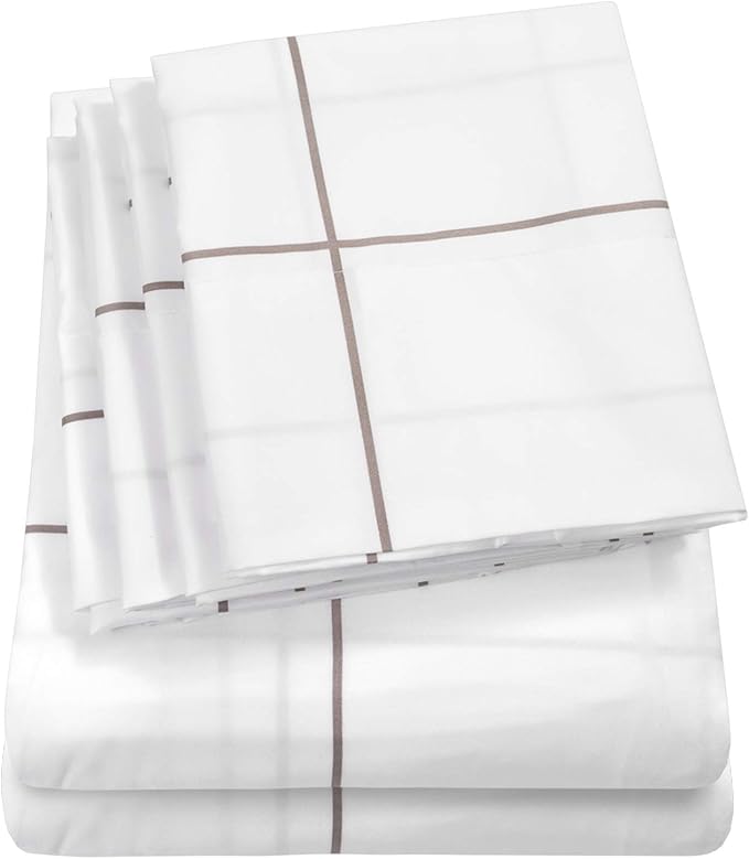 Twin Size Bed Sheets - 4 Piece 1500 Supreme Collection Fine Brushed Microfiber Deep Pocket Twin Sheet Set Bedding - 1 EXTRA PILLOW CASES, GREAT VALUE, Twin, Window Pane White