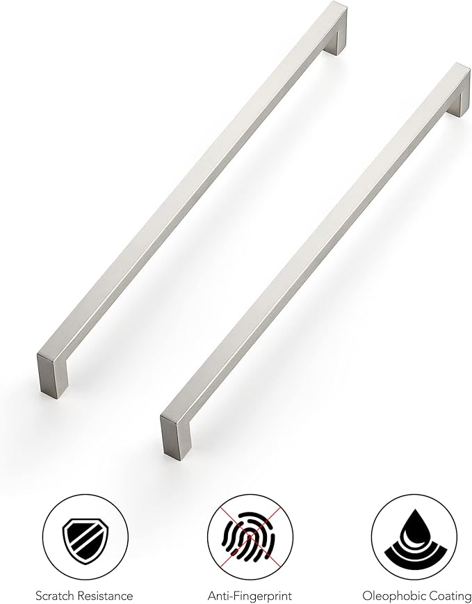 Ravinte 3 Pack Square Cabinet Handles - Satin & Brushed Nickel Drawer Pulls - 12-3/5 Inch Kitchen Cabinet Hardware