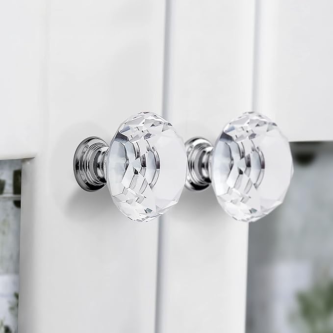 Ravinte 5 Pack Crystal Drawer Knobs - Glass Cabinet Knobs, Diamond Shaped, 30 mm with Silver Base