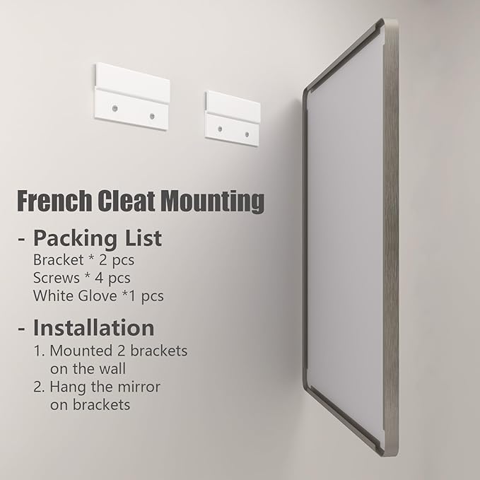 16x24 Inch Brushed Nickel Bathroom Mirror, Rounded Rectangle Silver Metal Frame Mirror, Silver Bathroom Vanity Mirror, Anti-Rust, Hangs Horizontally or Vertically