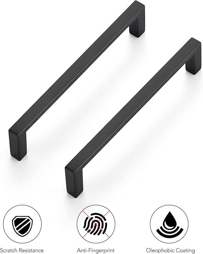 Ravinte 15 Pack Matte Black Cabinet Pulls, 5 Inch (128mm) Hole Center Slim Kitchen Handles, Square Drawer Pulls for Cabinets & Cupboards, Hardware
