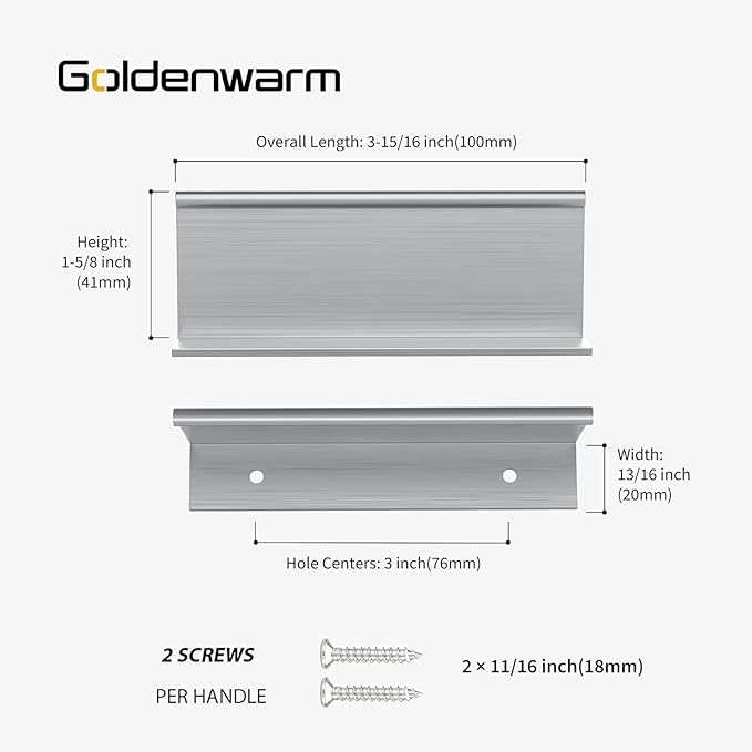 goldenwarm 15 Pack Brushed Nickel Finger Edge Pulls Drawer Finger Pulls Kitchen Hardware Handles Bedroom Dresser Drawers, 3in Hole Centers