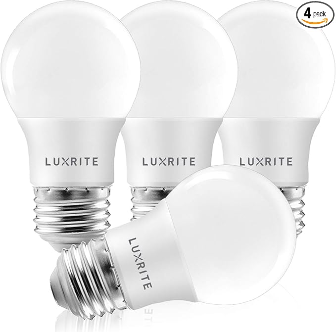 LUXRITE A15 LED Bulb 40W Equivalent, 7W, 4000K (Cool White), 600 Lumens, Enclosed Fixture Rated, Dimmable Ceiling Fan Light Bulbs, E26 Medium Base, UL Listed - Indoor and Outdoor (4 Pack)