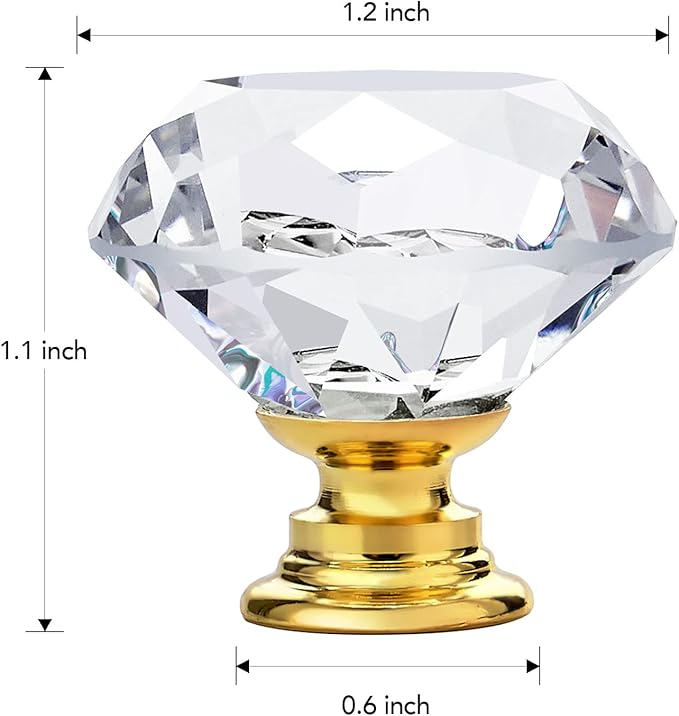 Ravinte 10 Pack Crystal Drawer Knobs - Glass Cabinet Knobs, Diamond Shaped, 30 mm with Gold Base