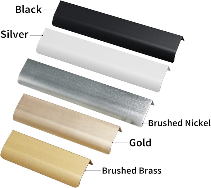 JOOJA 10 Pack Modern Style Finger Edge Pull Furniture DrawerHandles Hidden Cabinet Kitchen Drawer Handles Knobs, Brushed Brass 300(256) mm