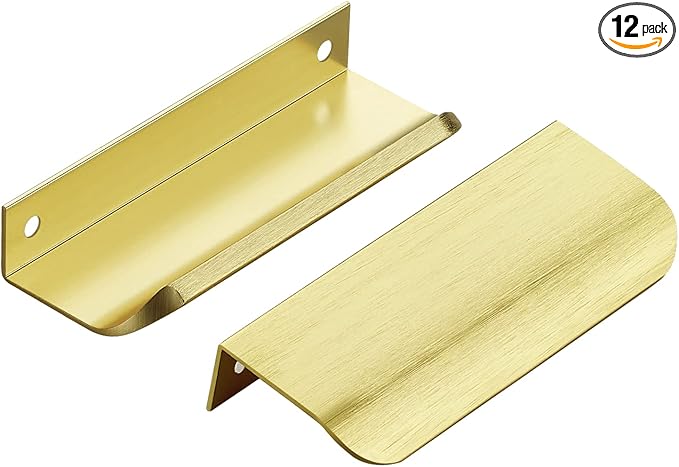 Ravinte Hardware 12 Pack Gold Cabinet Handles, 4 Inch (102mm) Finger Edge Pulls, 3 Inch Hole Center, Finger Pulls for Cabinets