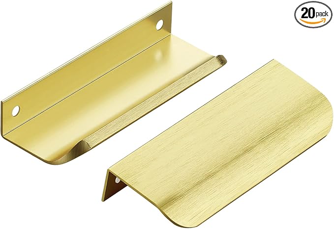Ravinte Hardware 20 Pack Gold Cabinet Handles, 4 Inch (102mm) Finger Edge Pulls, 3 Inch Hole Center, Finger Pulls for Cabinets