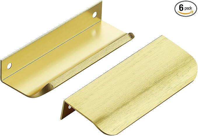 Ravinte Hardware 6 Pack Gold Cabinet Handles, 4 Inch (102mm) Finger Edge Pulls, 3 Inch Hole Center, Finger Pulls for Cabinets