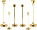 Taper Candle Holder Set of 6, Brass Gold Tall Candlestick Holders, Metal Vintage Candle Stickers Long Holder Set, Pillar Decorative Candle Holder Fits 3/4 Inch Candle for Wedding