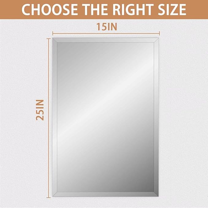Frameless Mirror for Bathroom Vanity,15x25in Wall Mounted Mirrors for Over Sink Decorative Rectangular Frameless Mirror,With Polished Edge,Hangs Horizontally Or Vertically,Entryways,Room,Shatterproof